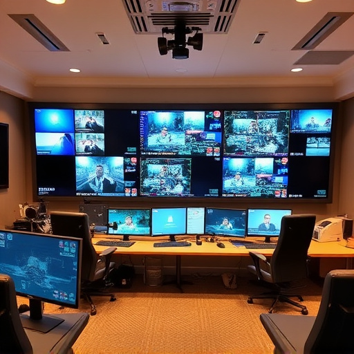 home monitoring control room with multiple screens