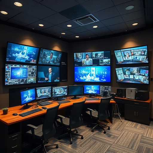 home monitoring control room with multiple screens