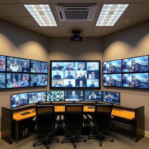 home monitoring control room with multiple screens