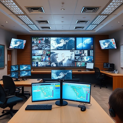home monitoring control room with multiple screens