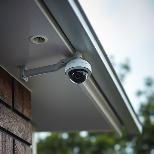 motion-activated surveillance camera under roof eaves