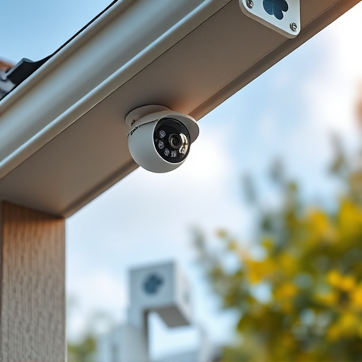 motion-activated surveillance camera under roof eaves