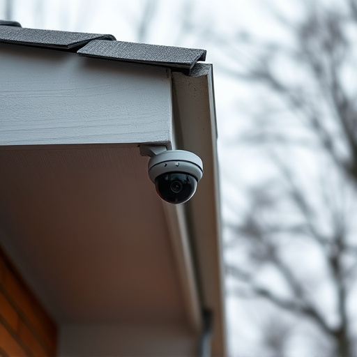 motion-activated surveillance camera under roof eaves