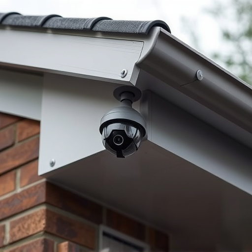 motion-activated surveillance camera under roof eaves