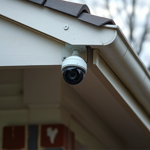 motion-activated surveillance camera under roof eaves