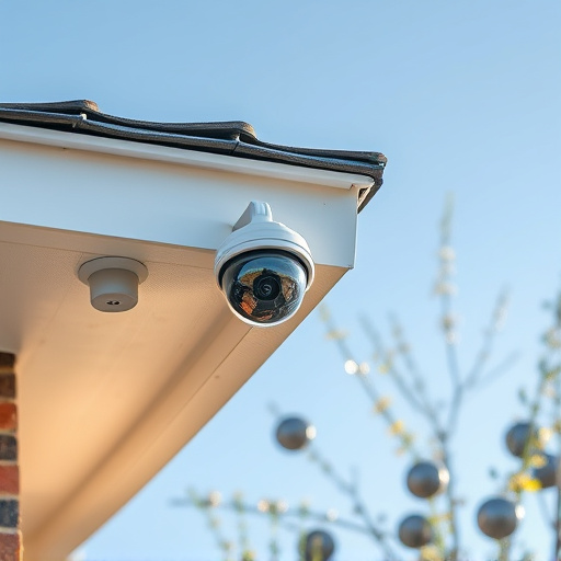 motion-activated surveillance camera under roof eaves