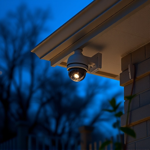 motion-activated surveillance camera under roof eaves