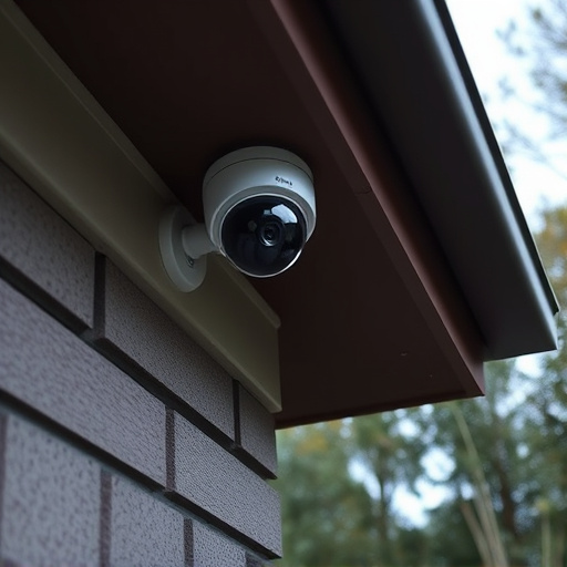 motion-activated surveillance camera under roof eaves
