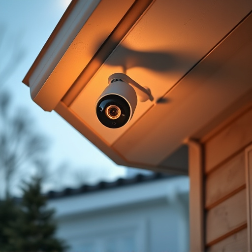 motion-activated surveillance camera under roof eaves