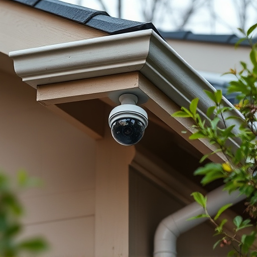 motion-activated surveillance camera under roof eaves