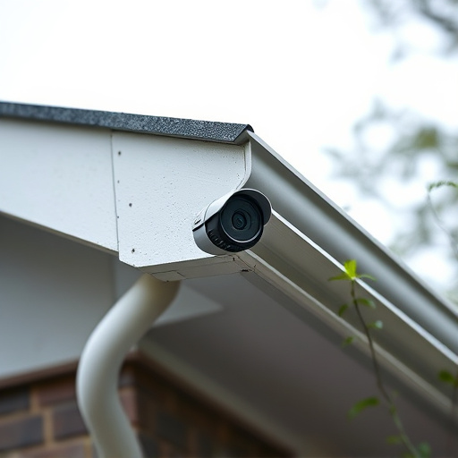 motion-activated surveillance camera under roof eaves