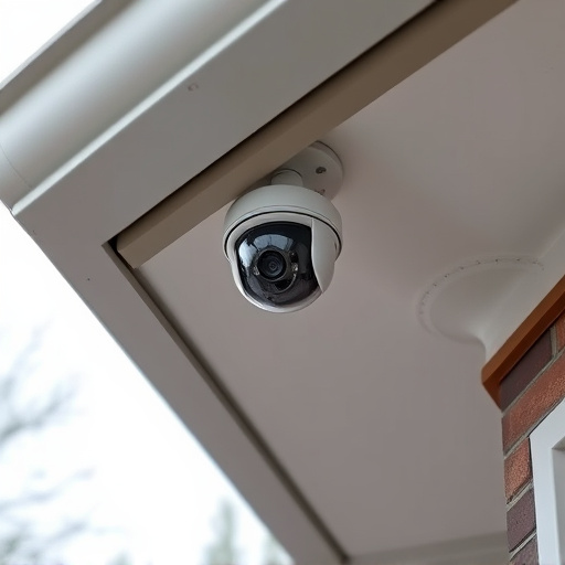 motion-activated surveillance camera under roof eaves