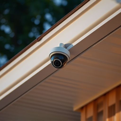 motion-activated surveillance camera under roof eaves