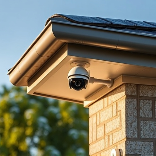 motion-activated surveillance camera under roof eaves