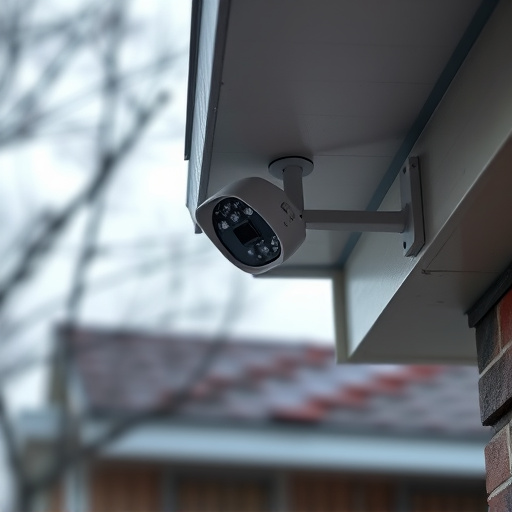 motion-activated surveillance camera under roof eaves