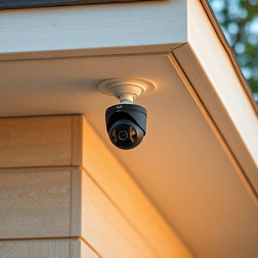 motion-activated surveillance camera under roof eaves