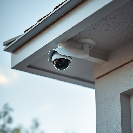 motion-activated surveillance camera under roof eaves