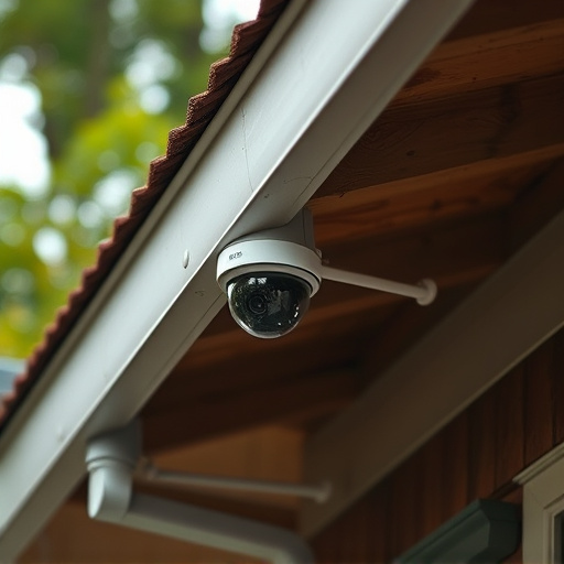 motion-activated surveillance camera under roof eaves
