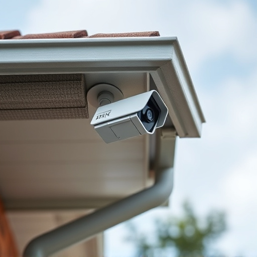motion-activated surveillance camera under roof eaves
