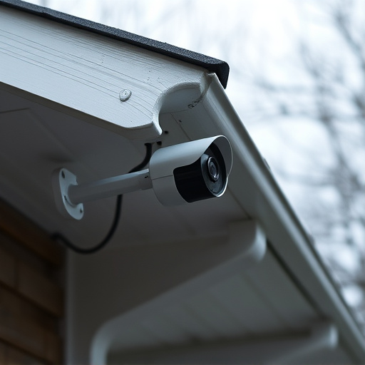 motion-activated surveillance camera under roof eaves