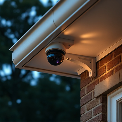motion-activated surveillance camera under roof eaves
