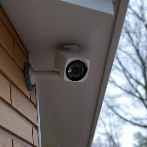 motion-activated surveillance camera under roof eaves