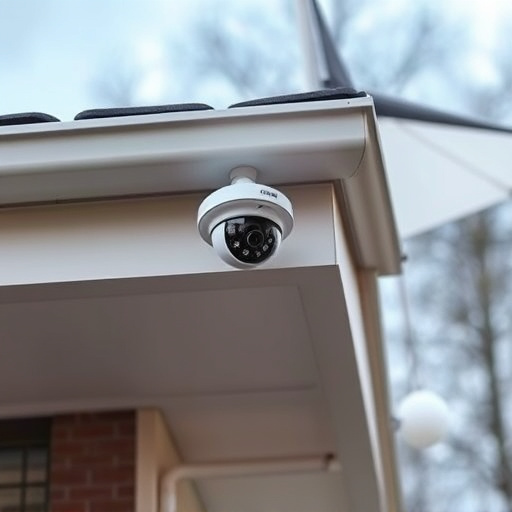 motion-activated surveillance camera under roof eaves