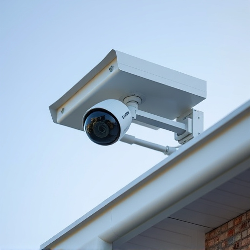 motion-activated surveillance camera under roof eaves