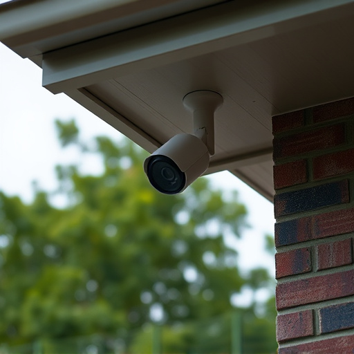 motion-activated surveillance camera under roof eaves