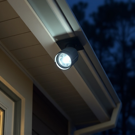motion-activated surveillance camera under roof eaves