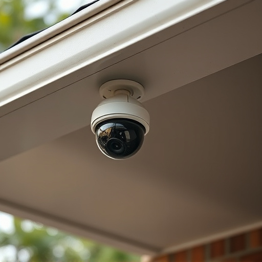 motion-activated surveillance camera under roof eaves