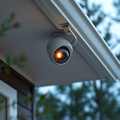 motion-activated surveillance camera under roof eaves