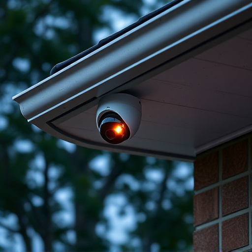 motion-activated surveillance camera under roof eaves