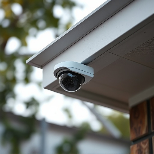 motion-activated surveillance camera under roof eaves