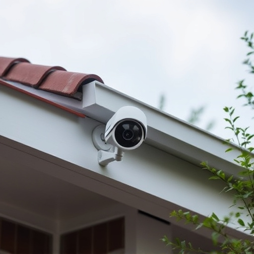 motion-activated surveillance camera under roof eaves