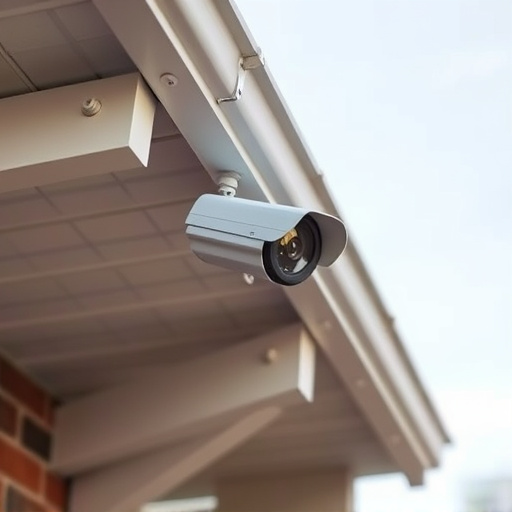 motion-activated surveillance camera under roof eaves