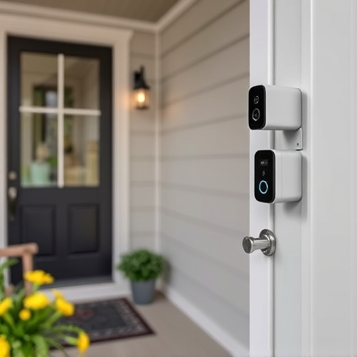 smart video doorbell on suburban porch