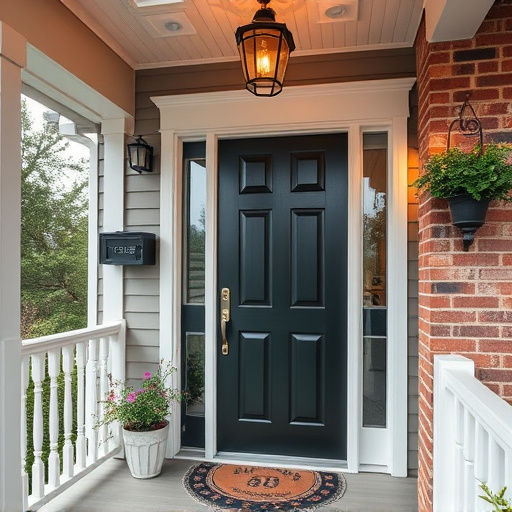 smart video doorbell on suburban porch