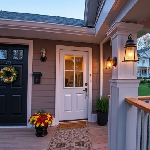 smart video doorbell on suburban porch