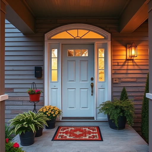 smart video doorbell on suburban porch