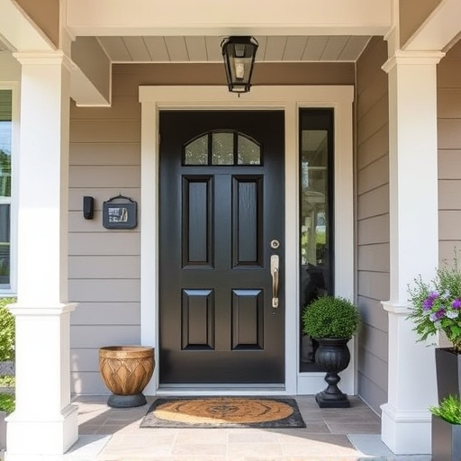 smart video doorbell on suburban porch