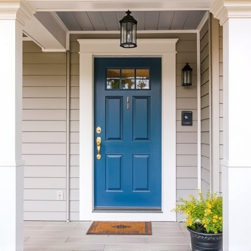 smart video doorbell on suburban porch
