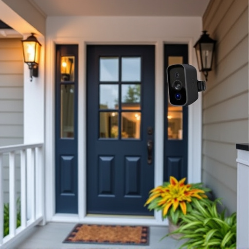 smart video doorbell on suburban porch