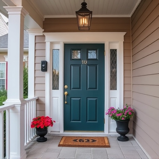 smart video doorbell on suburban porch