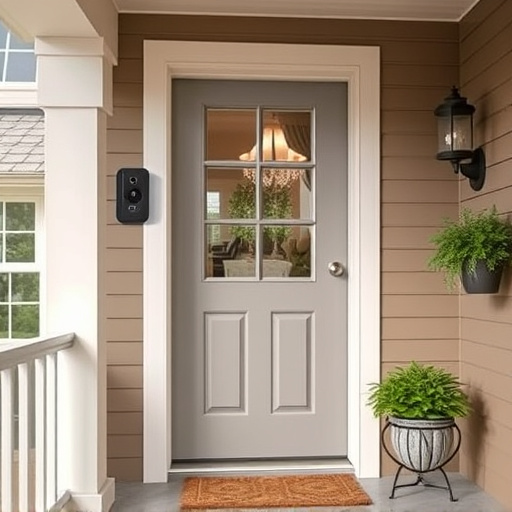 smart video doorbell on suburban porch