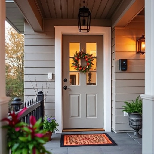 smart video doorbell on suburban porch