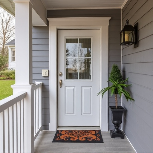 smart video doorbell on suburban porch