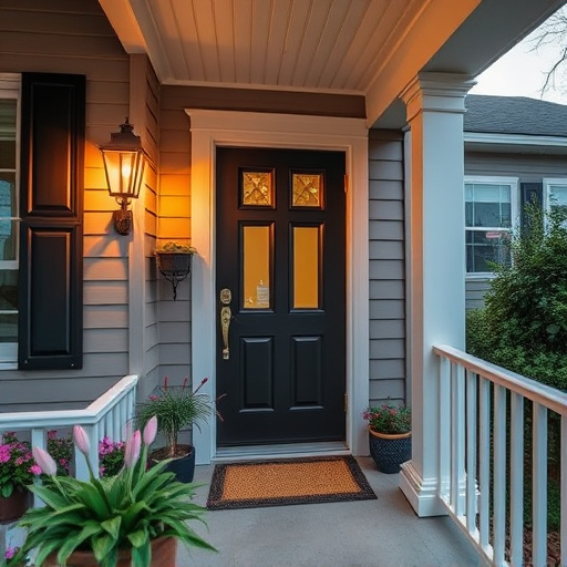smart video doorbell on suburban porch