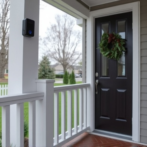 smart video doorbell on suburban porch