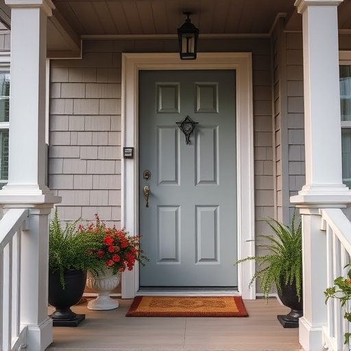 smart video doorbell on suburban porch